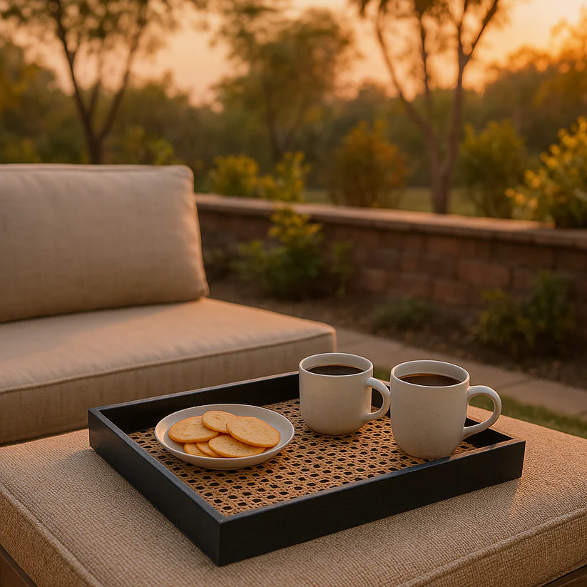Rattan & Teak Tray – Rustic & Chic (Large)
