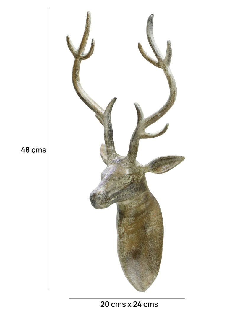Handcrafted Matte Gold Deer Head Wall Sculpture