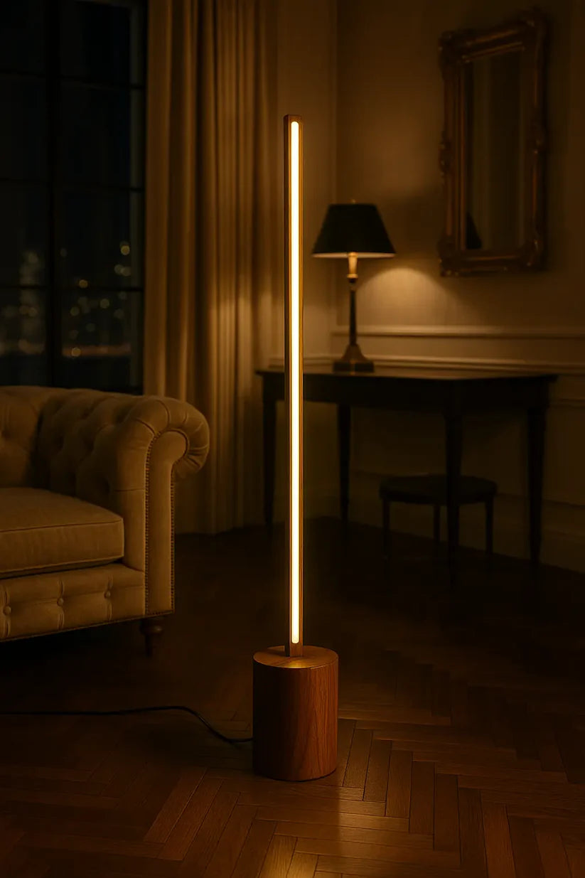Sleek Cylindrical Wooden Floor Lamp - Large