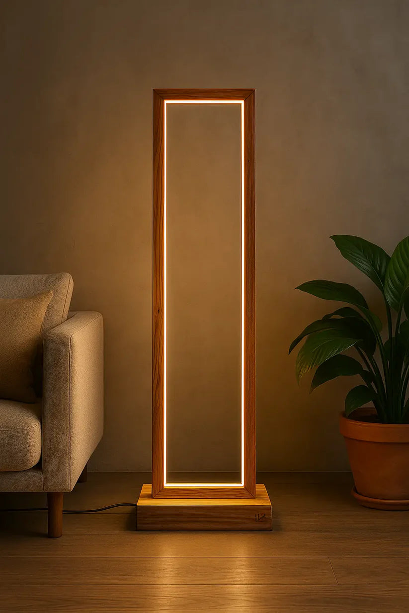 Tall Teak Wood Floor Lamp
