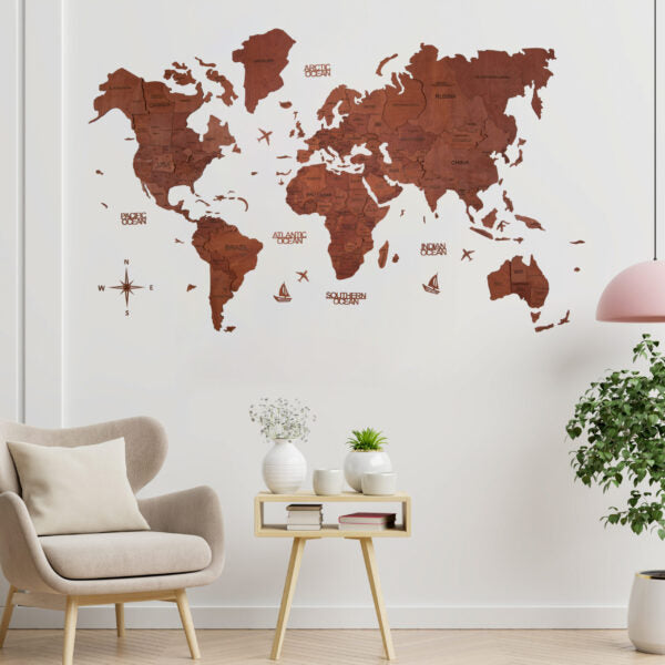 3D Wooden World Map