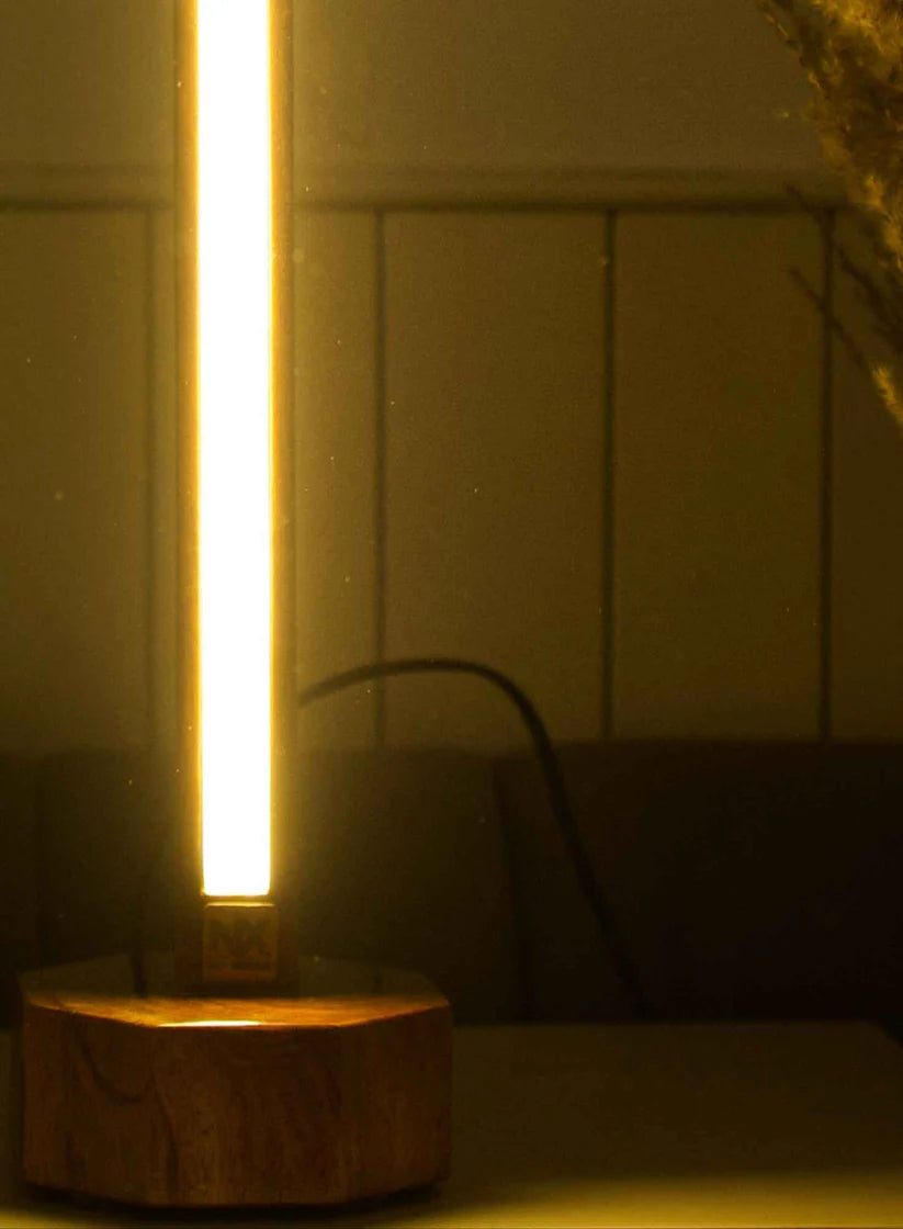 Sleek Sheesham Floor Lamp With Pentagon Base