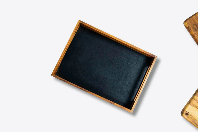 Premium Teak & Leather Tray