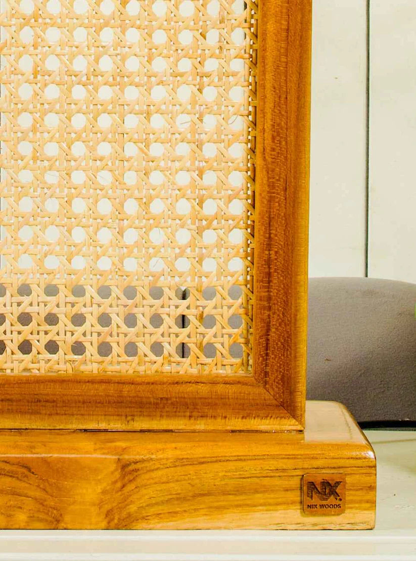 Teak Wood & Cane Table Lamp