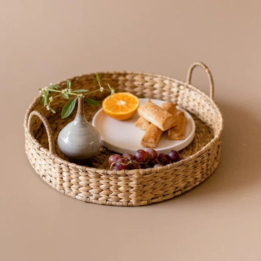 Round Wicker Tray With Handles