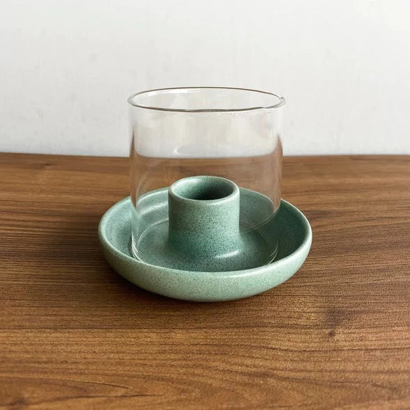 Teal Candle Holder With Glass Chimney