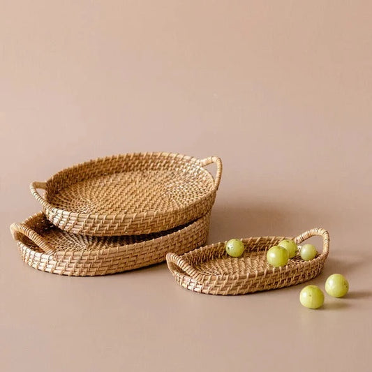 Cane Oval Tray With Handles