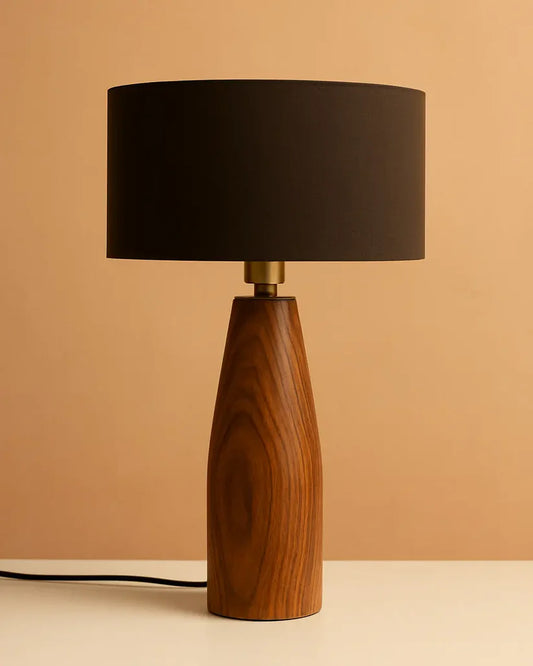 Rosewood Table Lamp with Black Fabric Shade