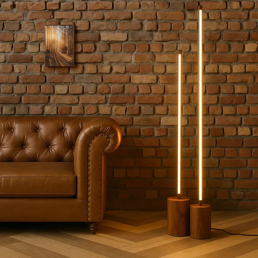 Sleek Cylindrical Wooden Floor Lamp - Large