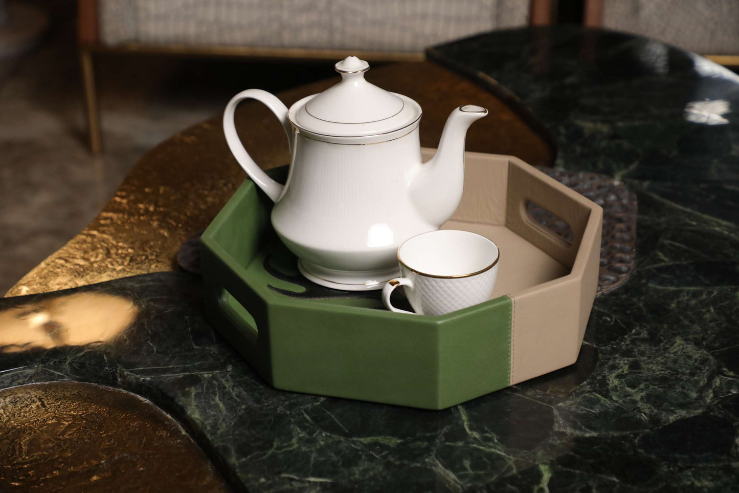 Green & Beige Hexa Tray