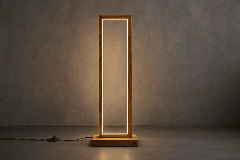 Tall Teak Wood Floor Lamp