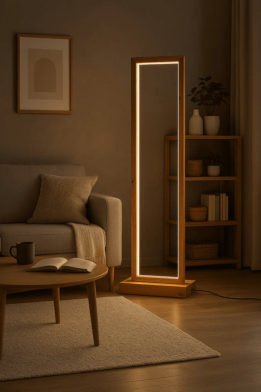 Tall Teak Wood Floor Lamp