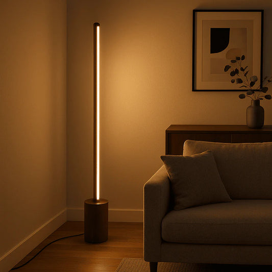 Sleek Cylindrical Wooden Floor Lamp