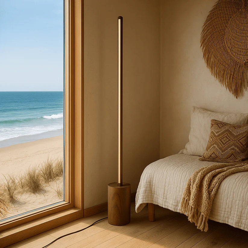 Sleek Cylindrical Wooden Floor Lamp