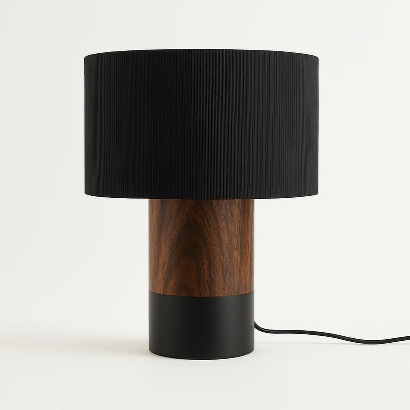 Dual-Tone Rosewood Table Lamp with Black Shade