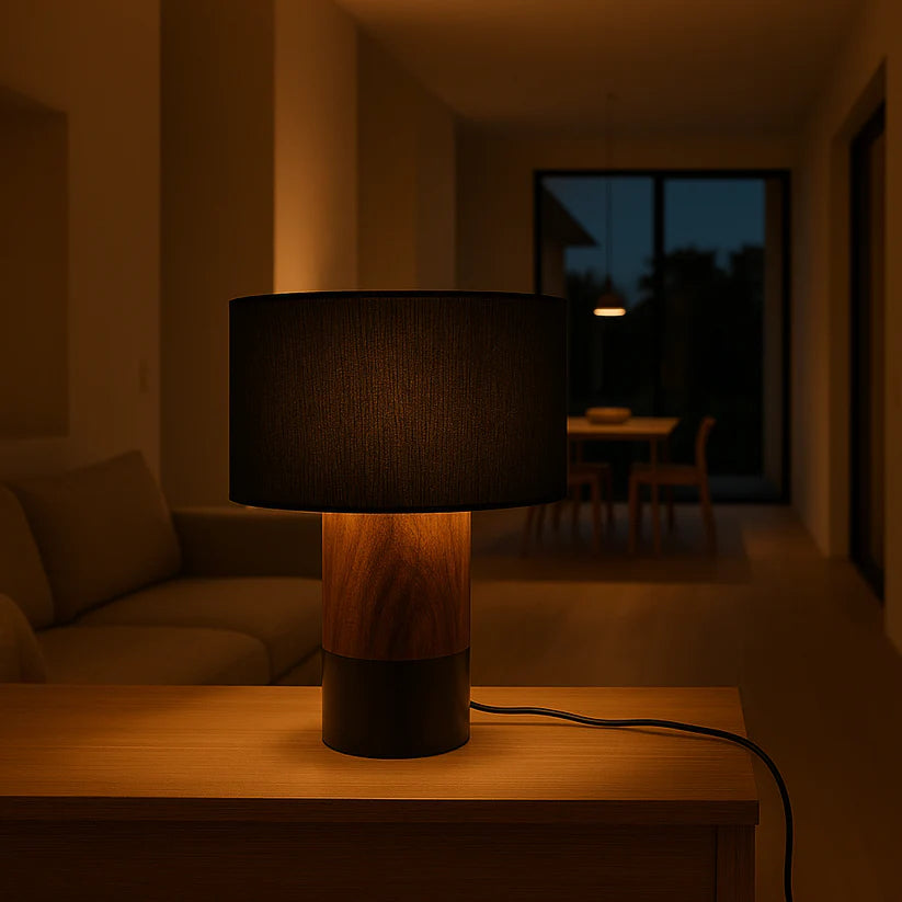 Dual-Tone Rosewood Table Lamp with Black Shade