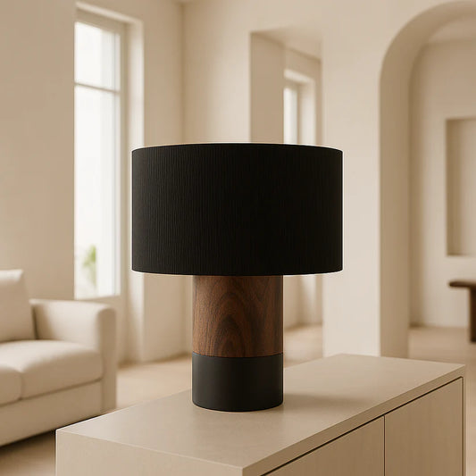 Dual-Tone Rosewood Table Lamp with Black Shade