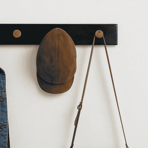 Black Base Teak Wall Hook Rack