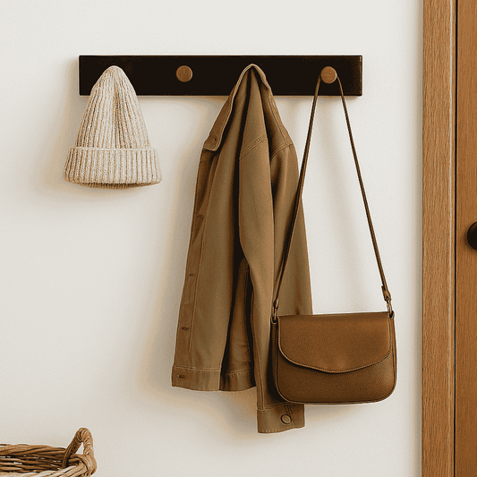 Black Base Teak Wall Hook Rack