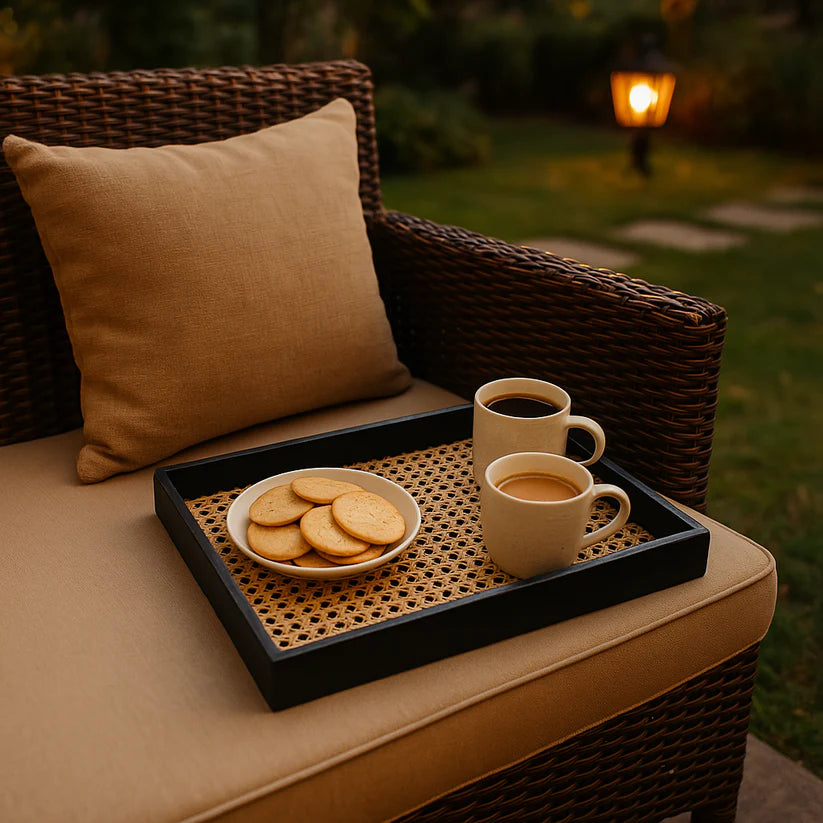 Rattan & Teak Tray – Rustic & Chic (Large)