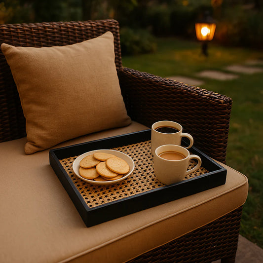 Rattan & Teak Tray – Rustic & Chic (Large)