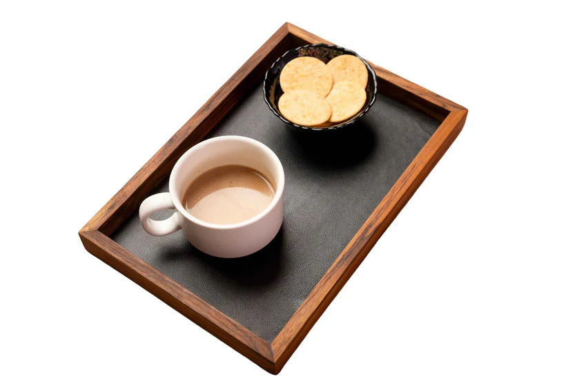 Premium Teak & Leather Tray (Medium)