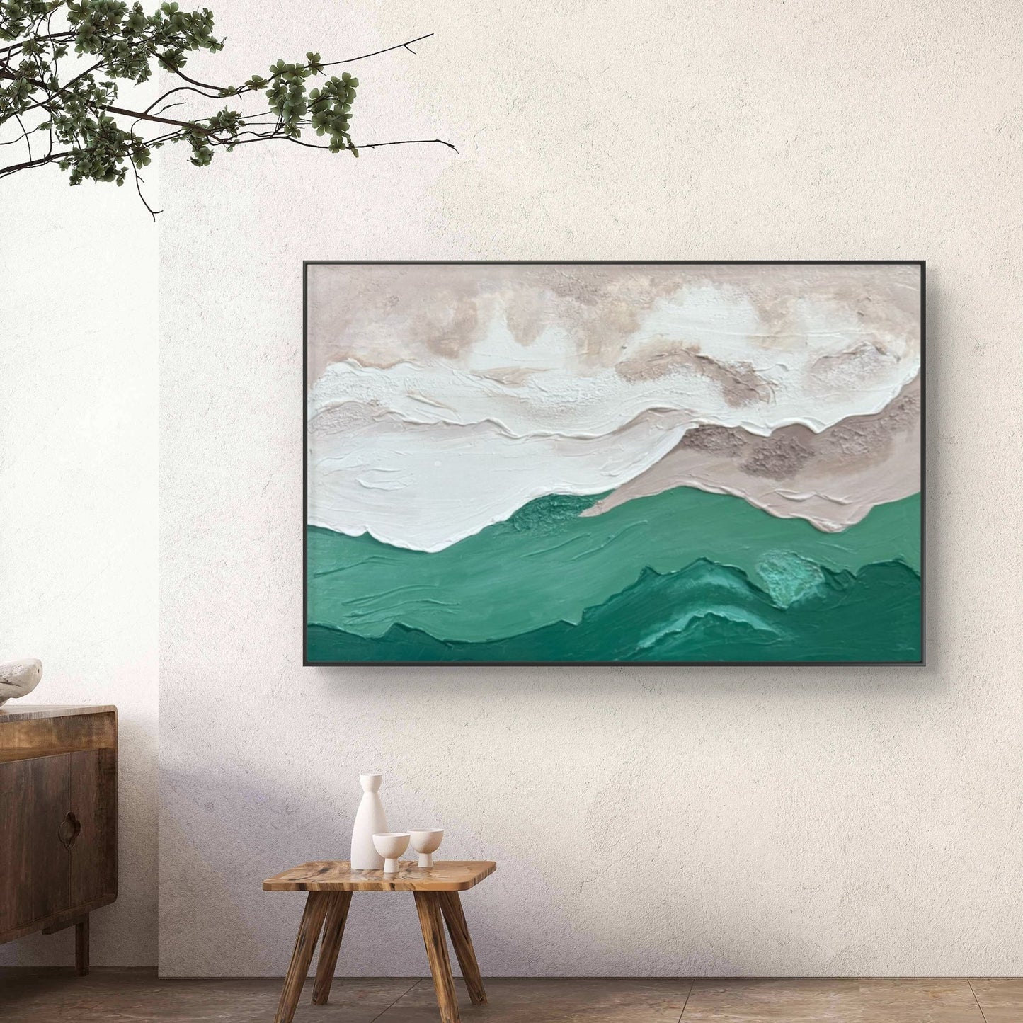 Green Textured Ocean Waves Texture Art