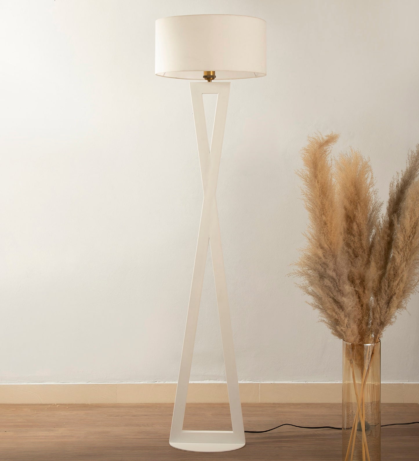 Hamptons White Metal Shade Club Floor Lamp with Metal Base