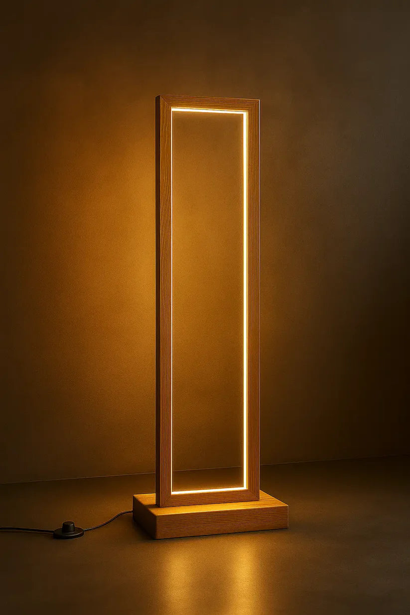 Tall Teak Wood Floor Lamp