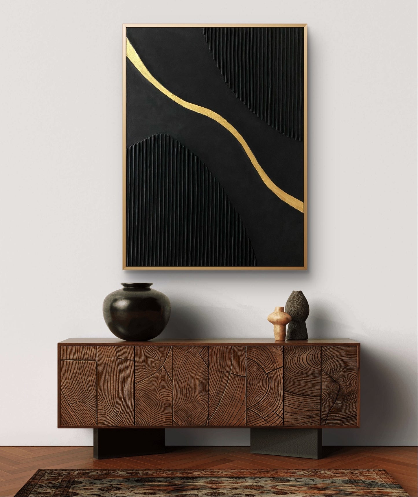 Black Gold Minimalist Textured Painting