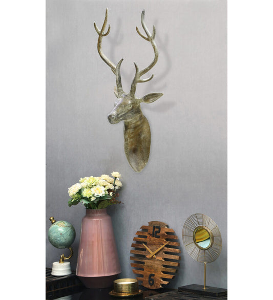 Handcrafted Matte Gold Deer Head Wall Sculpture