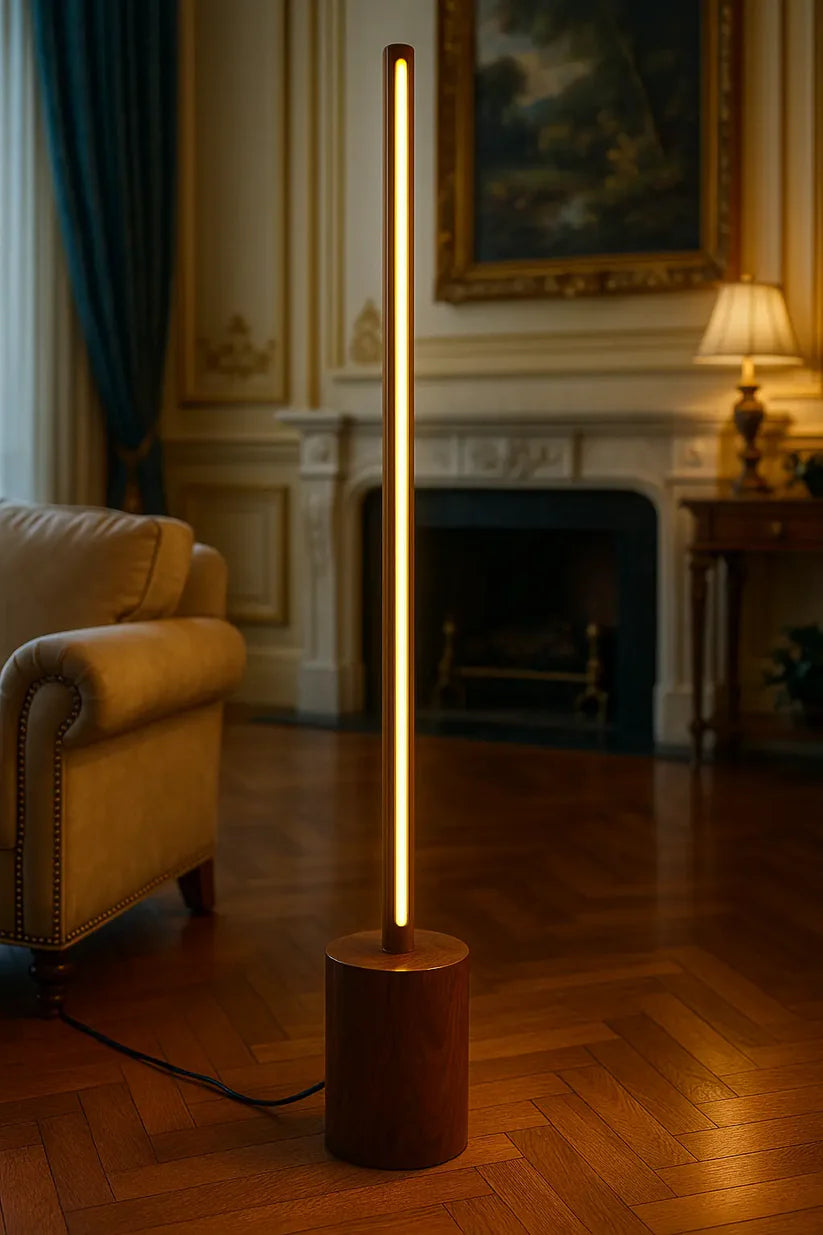 Sleek Cylindrical Wooden Floor Lamp - Large