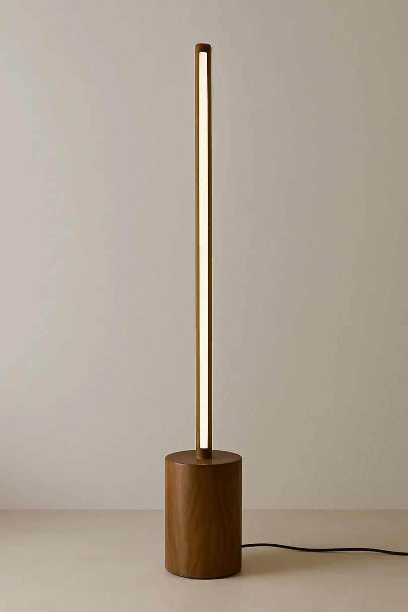 Sleek Cylindrical Wooden Floor Lamp - Large