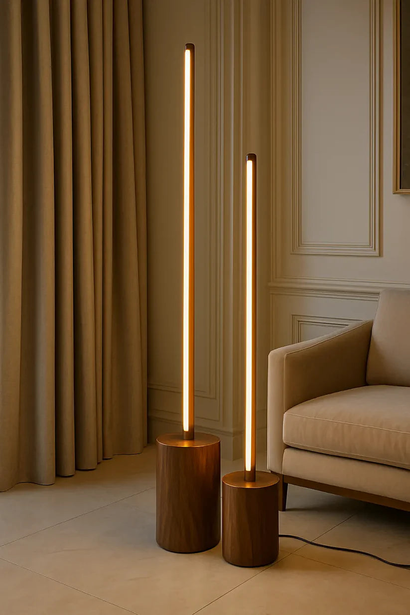 Sleek Cylindrical Wooden Floor Lamp - Large