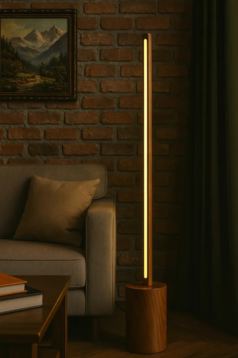 Sleek Cylindrical Wooden Floor Lamp - Large