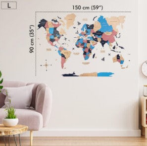 3D Colored Wooden World Map