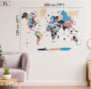 3D Colored Wooden World Map