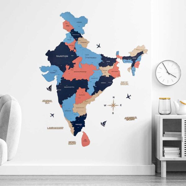 3D Colored Wooden India Map