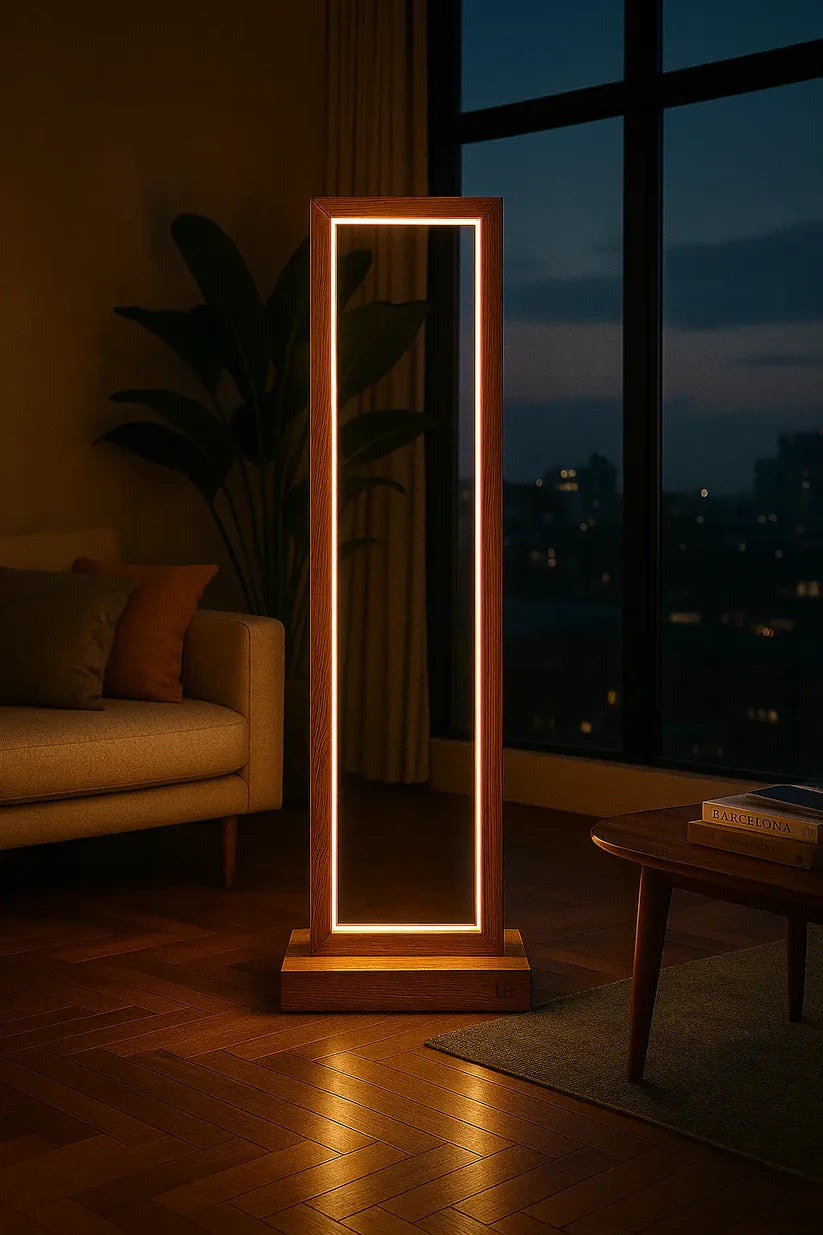 Tall Teak Wood Floor Lamp