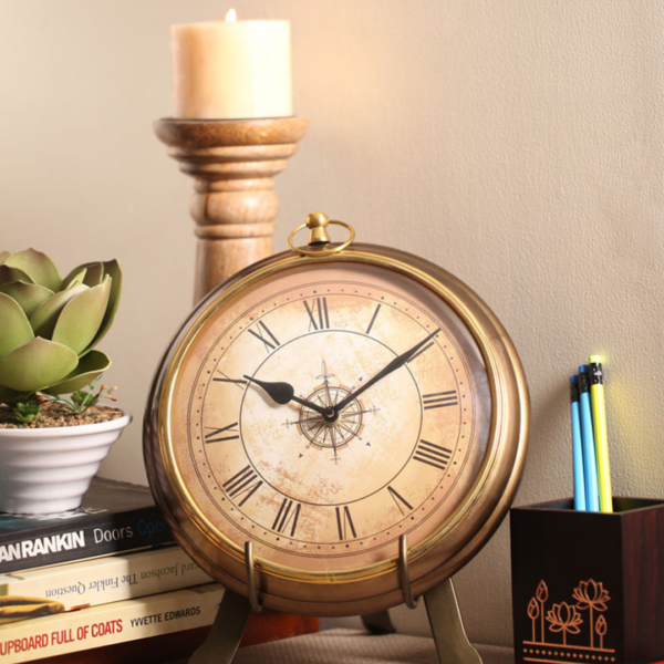 Brass Antique Tripod Table Clock