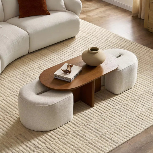 Shifu Pouf & Veneer Table Set
