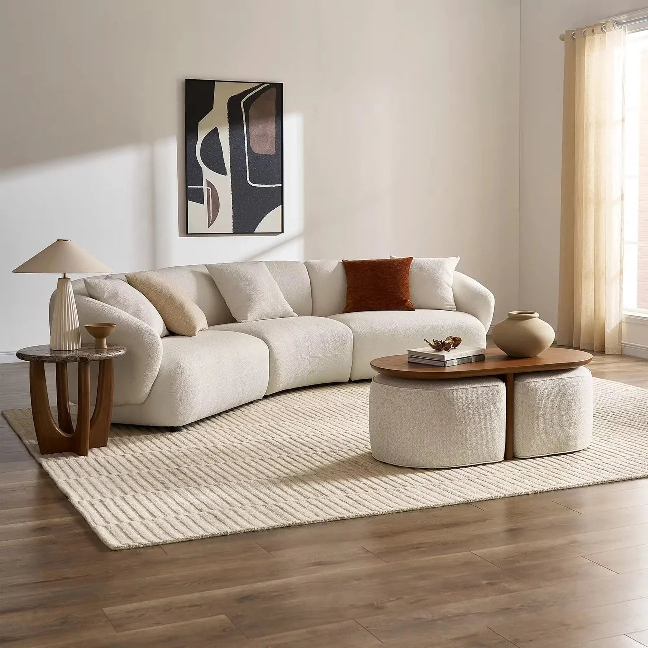 Shifu Pouf & Veneer Table Set