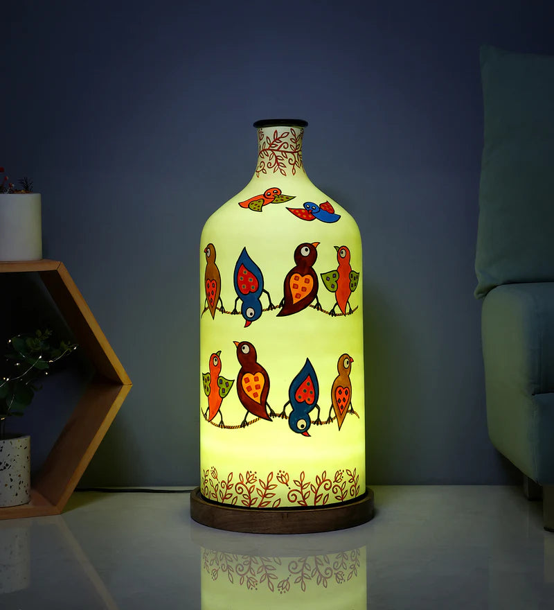 Vibrant Wings Hand Painted White Glass Shade Table Lamp