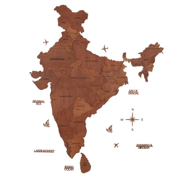 3D Wooden India Map