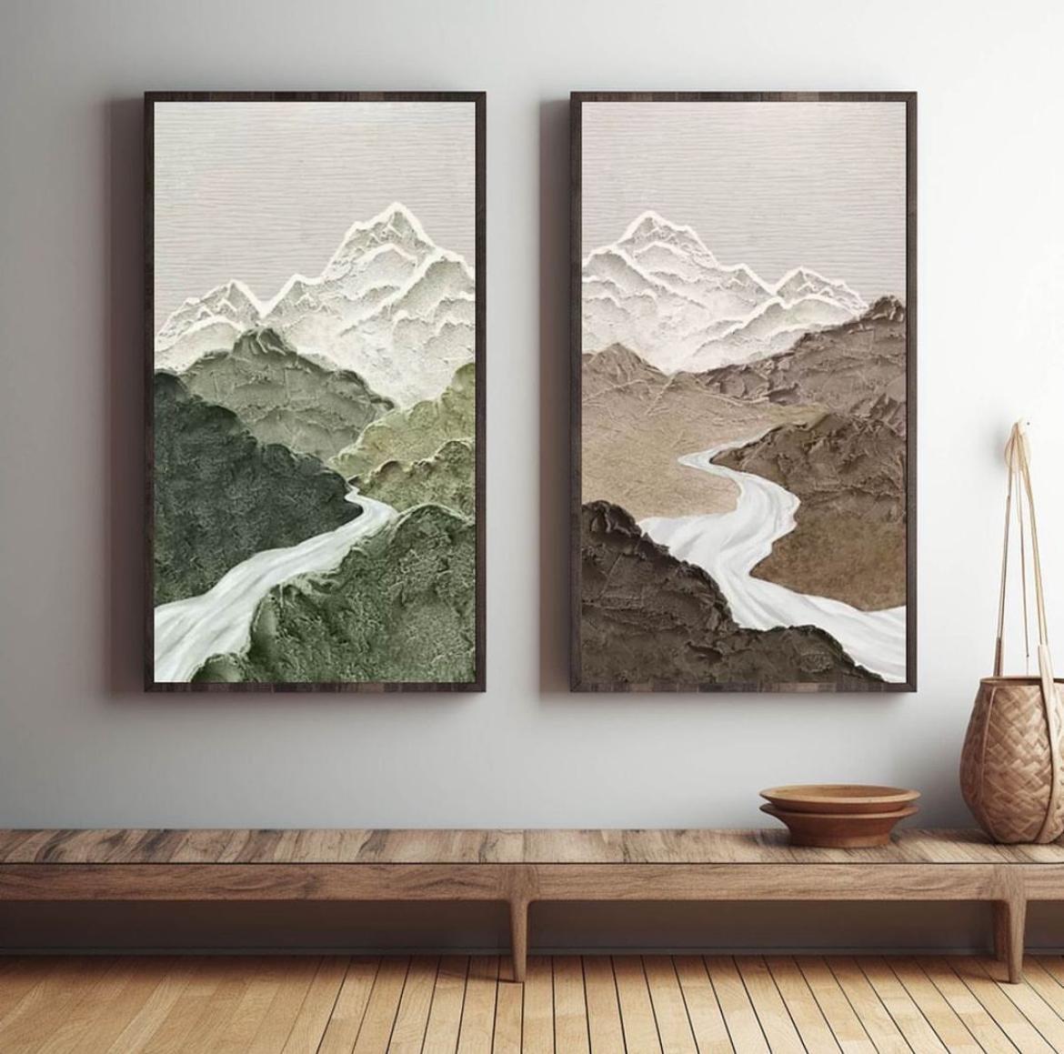 Mountains Valley Texture Art (Set of 2 )