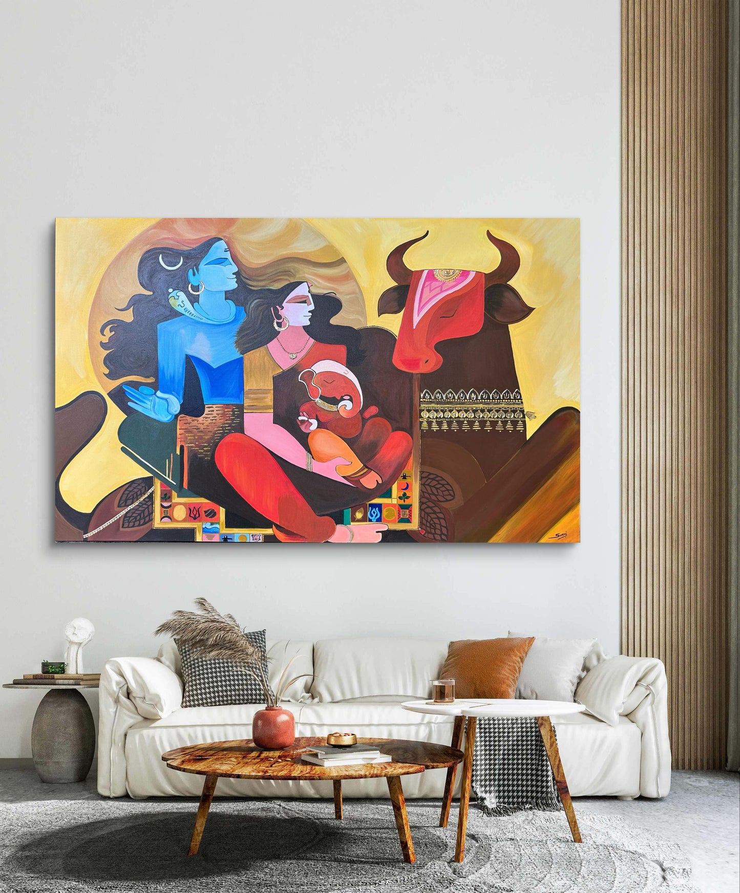 Abstract Shiva Parivar Acrylic Painting