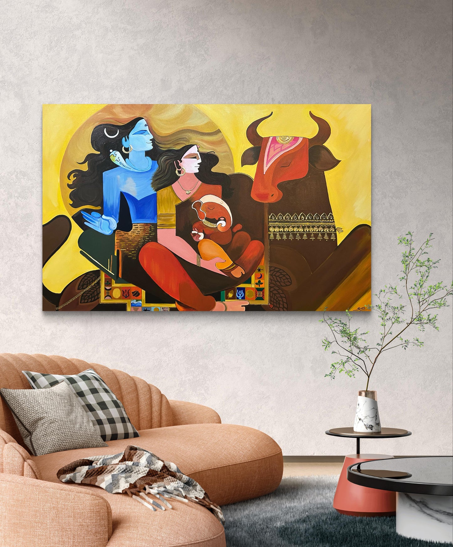 Abstract Shiva Parivar Acrylic Painting