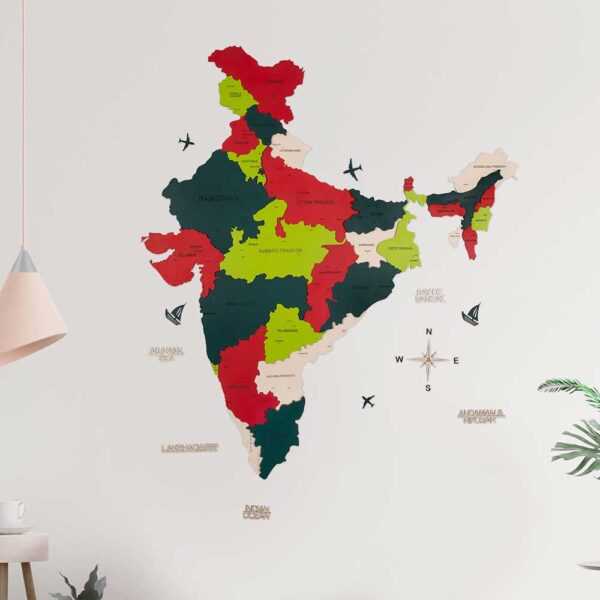 3D Colored Wooden India Map