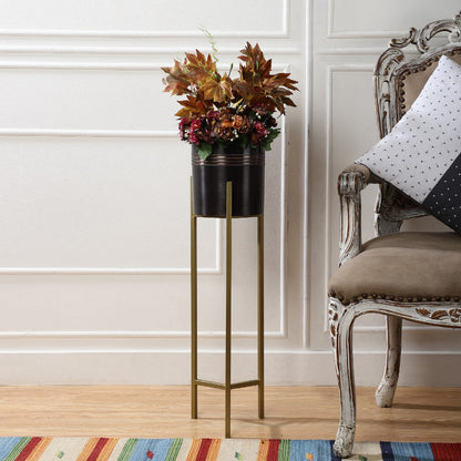 Metal Floor Planter With Antique Gold Stand