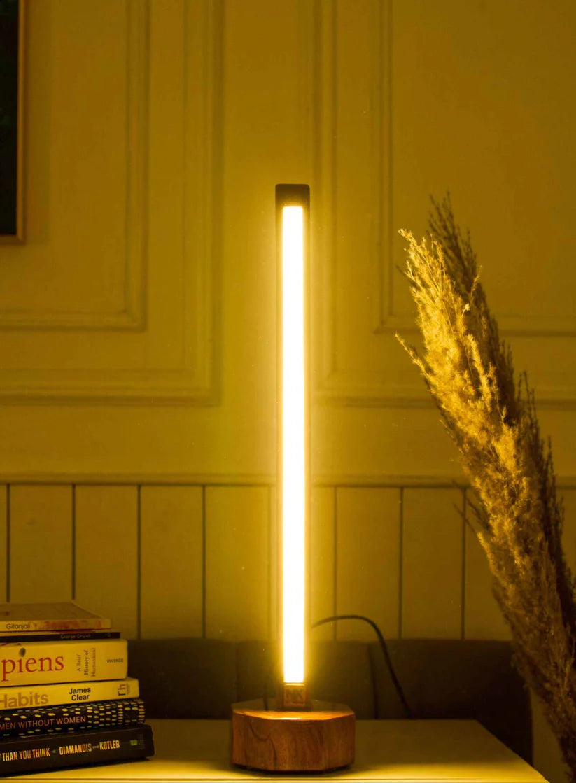 Sleek Sheesham Floor Lamp With Pentagon Base